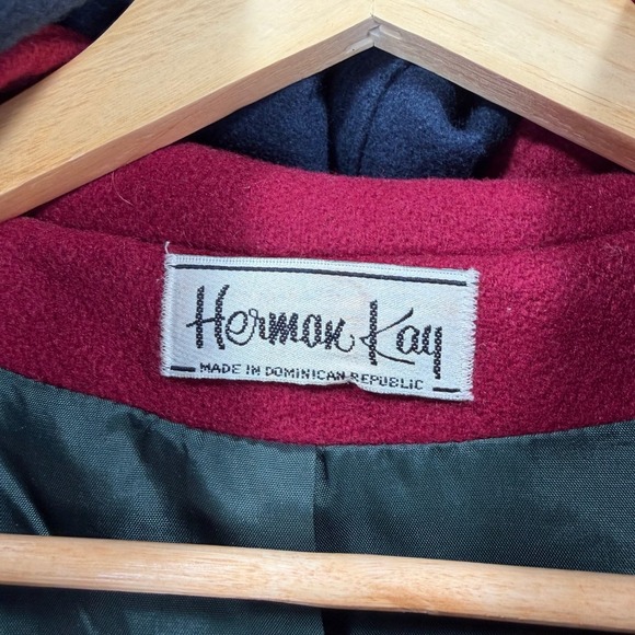 Herman Kay Bib Zipper Pea Coat Jacket Women Size 12 Green Navy Hooded Wool Blend - Picture 3 of 11